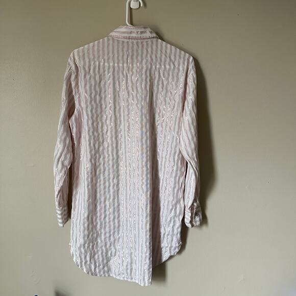 Victoria's Secret Sleep Shirt Womens SMALL Pink Metallic Striped Long Sleeve - Picture 12 of 12